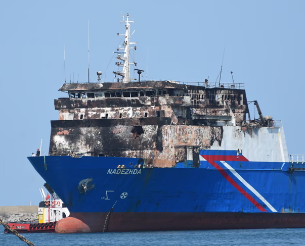 The damaged Turkish-linked commercial vessel Hadezha