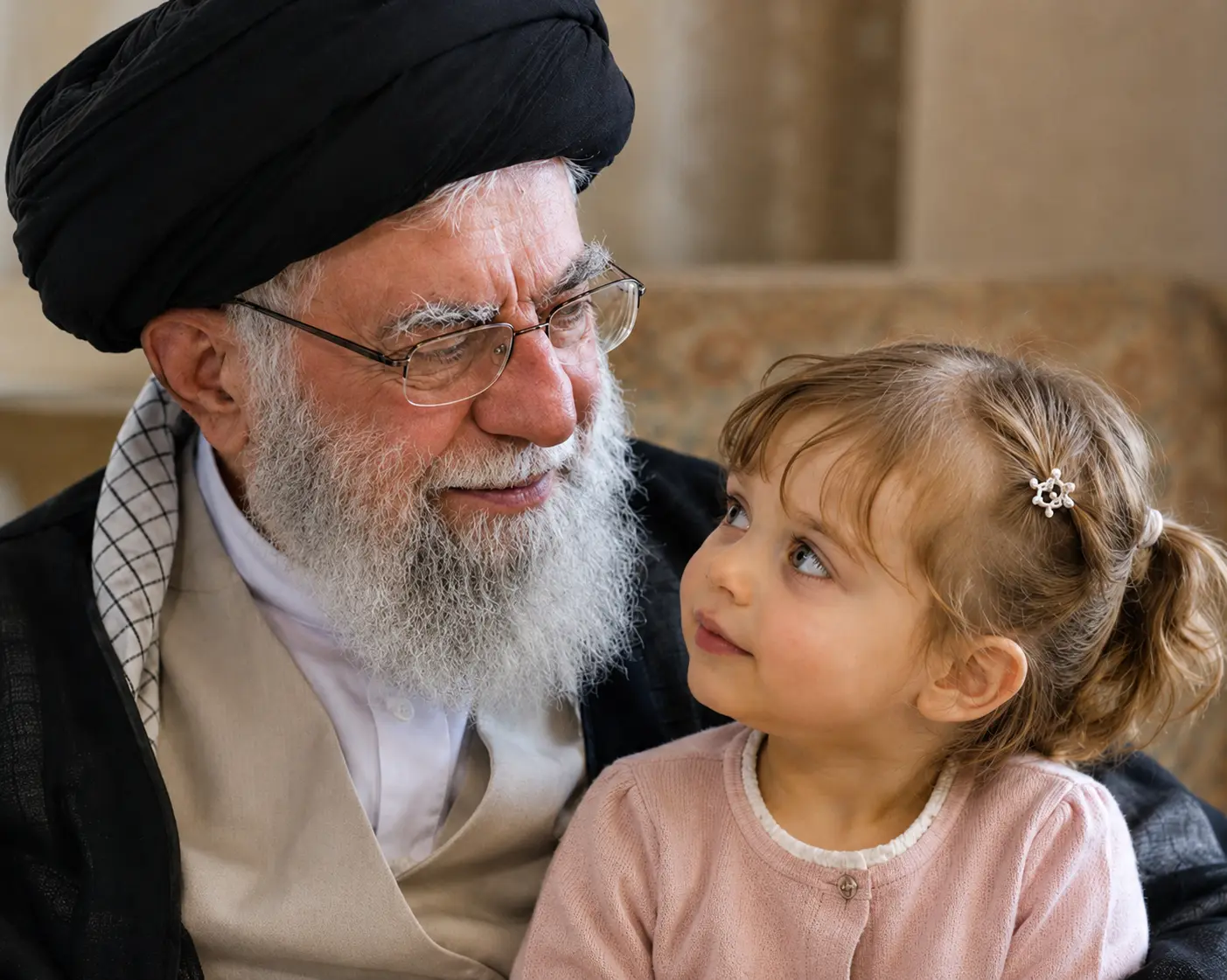 Grand Ayatollah Ali Khamenei pictured with a young child