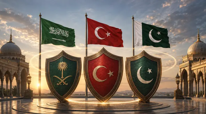 The flags and shields of Saudi Arabia, Türkiye and Pakistan