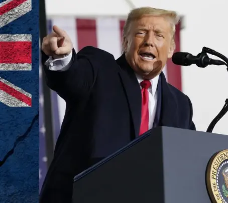 Donald Trump speaking at a podium