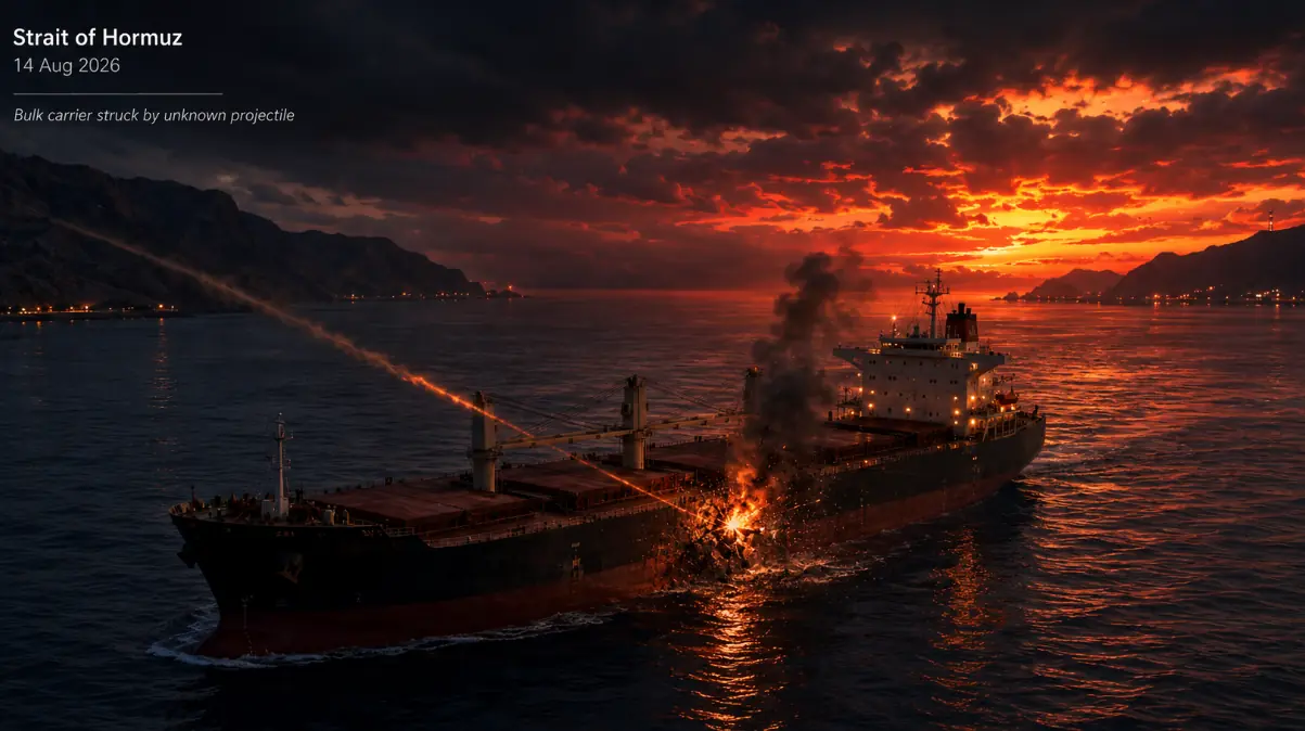 Bulk carrier struck by an unknown projectile in the Strait of Hormuz