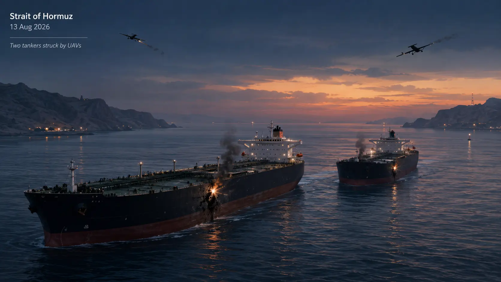 Two tankers struck by uncrewed aerial vehicles in the Strait of Hormuz
